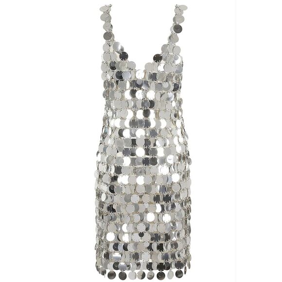 Paco Rabanne Women's Silver Sparkle Discs Chainmail Mini Dress Size 38 FR $4150+ - Picture 2 of 8